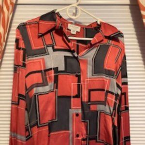Vintage Oscar De La Renta Designs Silk Geometric print Blouse, size 6, Beautiful